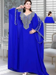 Royal Blue Embroidered Faux Georgette Farasha