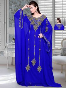 Royal Blue Embroidered Faux Georgette Farasha