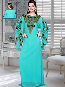 Sky Blue Embroidered Faux Georgette Kaftan