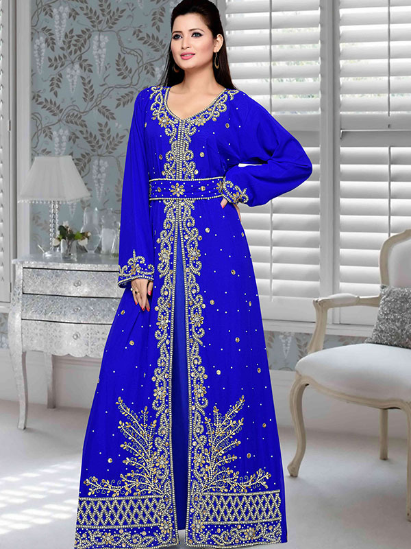 Buy Royal Blue Embroidered Faux Georgette Kaftan Online at Zakarto