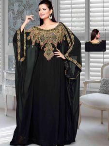 Black Embroidered Faux Georgette Farasha