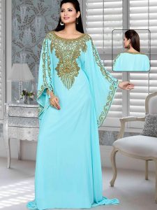 Sky Blue Embroidered Faux Georgette Farasha