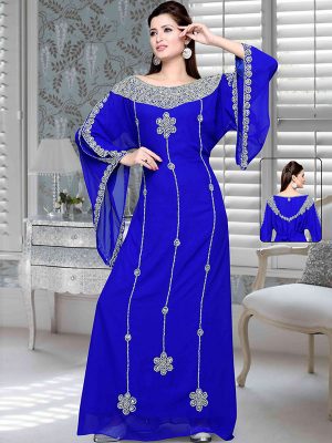 Royal Blue Embroidered Faux Georgette Kaftan