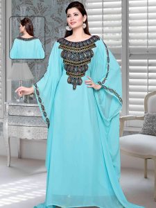 Sky Blue Embroidered Faux Georgette Farasha