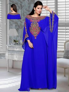 Royal Blue Embroidered Faux Georgette Farasha