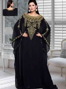 Black Embroidered Faux Georgette Farasha