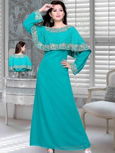 Sea Green Embroidered Faux Georgette Kaftan