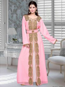 Soft Pink Embroidered Faux Georgette Kaftan