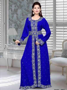 Royal Blue Embroidered Faux Georgette Kaftan