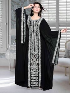 Black Embroidered Faux Georgette Farasha