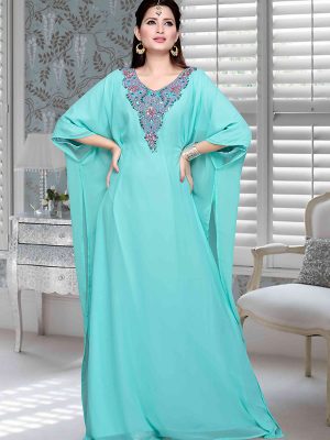 Sky Blue Embroidered Faux Georgette Farasha