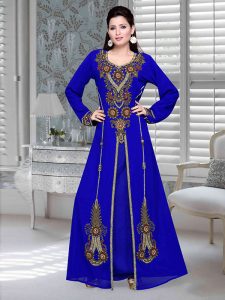 Royal Blue Embroidered Faux Georgette Farasha