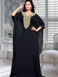 Black Embroidered Faux Georgette Farasha