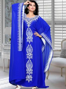 Royal Blue Embroidered Faux Georgette Farasha