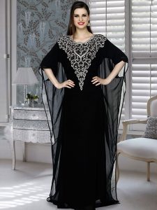 Black Embroidered Faux Georgette Farasha