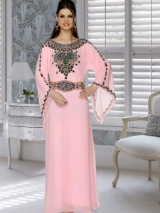 Soft Pink Embroidered Faux Georgette Kaftan