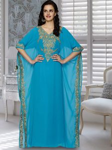 Blue Embroidered Faux Georgette Farasha