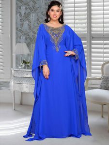 Royal Blue Embroidered Faux Georgette Farasha