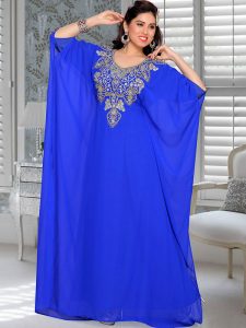 Royal Blue Embroidered Faux Georgette Farasha