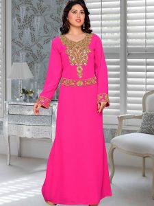 Fuchsia Pink Embroidered Faux Georgette Kaftan