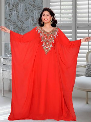 Red Embroidered Faux Georgette Farasha
