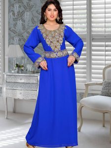 Royal Blue Embroidered Faux Georgette Kaftan