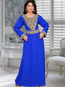 Royal Blue Embroidered Faux Georgette Kaftan