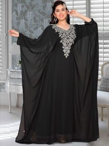 Black Embroidered Faux Georgette Farasha