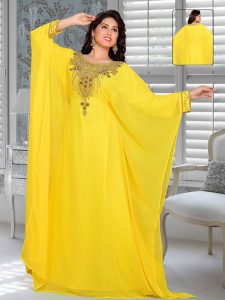 Yellow Embroidered Faux Georgette Farasha