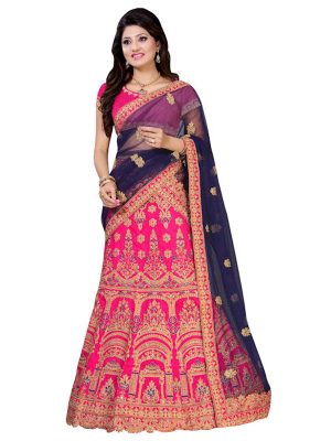 Buy Banglori Silk Rani Pink Embroidered Lehenga Choli