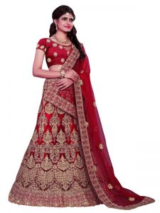 Buy Maroon Net Embroidered Lehenga Choli