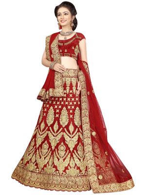 New Maroon Net Embroidered Lehenga Choli