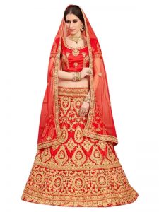 Latest Net Red Embroidered Lehenga Choli