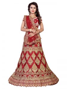 Latest Maroon Net Embroidered Lehenga Choli