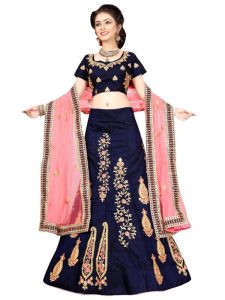 Buy 9000 Velvet Blue Embroidered Lehenga Choli