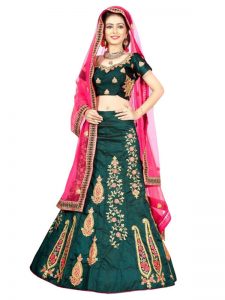 Buy 9000 Velvet Green Embroidered Lehenga Choli