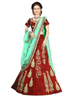 Buy 9000 Velvet Maroon Embroidered Lehenga Choli