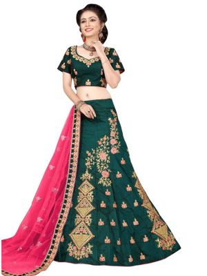 Buy Rama Green 9000 Velvet Embroidered Lehenga Choli