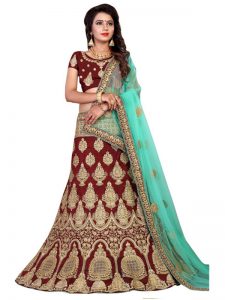 Buy 9000 Silk Maroon Embroidered Lehenga Choli