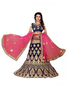 Buy 9000 Silk Navy Blue Embroidered Lehenga Choli