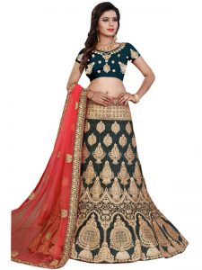 Buy 9000 Silk Rama Green Embroidered Lehenga Choli