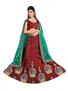 Latest 9000 Silk Rama Green Lehenga Choli