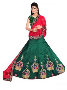 Latest 9000 Silk Rama Green Lehenga Choli