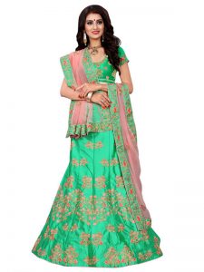 Latest Silk Rama Green Heavy Lehenga Choli