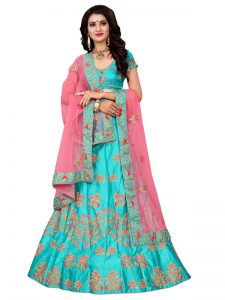 Latest Silk Sky Blue Heavy Lehenga Choli