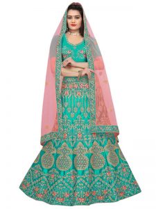 Latest Silk Rama Green Heavy Lehenga Choli