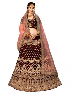 Latest Velvet Maroon Heavy Lehenga Choli