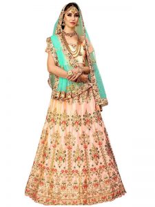 Latest Nylon Silk Cream Heavy Lehenga Choli