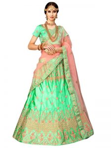 Latest Nylon Silk Rama Green Heavy Lehenga Choli