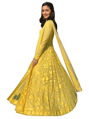 Alia Bhatt Nylon Mono Net Yellow Replica Gown